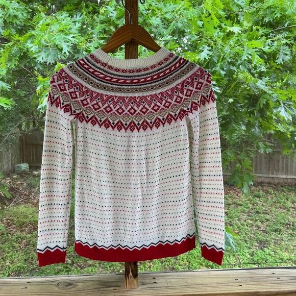 Talbots Petite Women's White And Red Fair Isle Pullover Sweater Size P. NEW - Picture 2 of 7